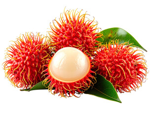 Exotic spiky red fruit, sweet white flesh