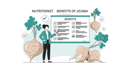 Nutritionist Demonstrates the Advantage Of Jicama Benefits with Stylish and Clean Illustration