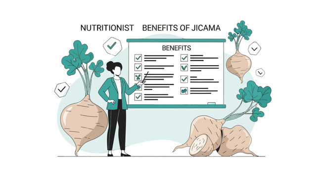 Nutritionist Demonstrates the Advantage Of Jicama Benefits with Stylish and Clean Illustration