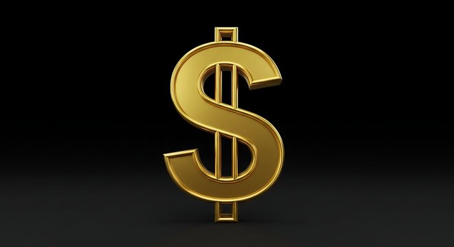 Gleaming gold dollar sign on a stark black background, symbolizing wealth and finance - Powered by Adobe