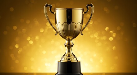 Gleaming gold trophy on a bright bokeh background, signifying achievement and recognition