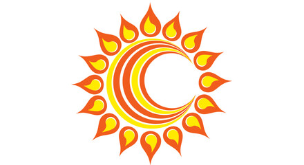 Naklejka premium A vibrant vector illustration showcases a stylized sun design, featuring a crescent moon element, perfect for logos, branding, and creative projects, with a warm and inviting color palette.