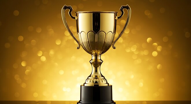 Gleaming gold trophy on a bright bokeh background, signifying achievement and recognition