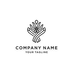 Fototapeta premium Abstract black line art logo featuring a stylized plant or flame design with intertwined elements, suitable for a company brand.