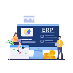 Obraz premium ERP enterprise resource planning concept, company productivity and improvement. flat vector illustration on a white background.