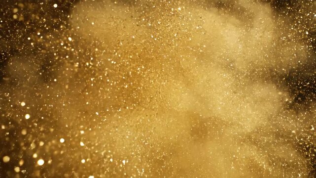A vibrant display of golden glitter and sparkling particles creating a festive and luxurious visual effect perfect for celebration themes and shiny background projects.