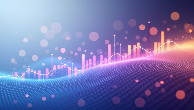 Abstract digital data chart with vibrant gradient bars and flowing visualization - Powered by Adobe