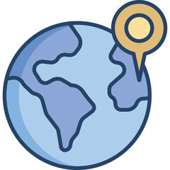 Stylized Globe with Location Pin Icon Indicating Global Position and Navigation on Transparent Background