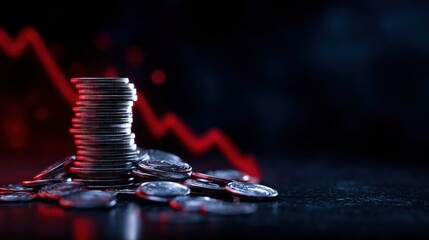 Economic Downturn: Coins and Red Declining Graph