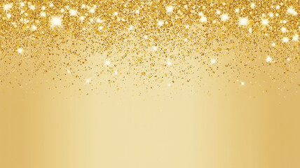Golden glitter falling down on a warm yellow background