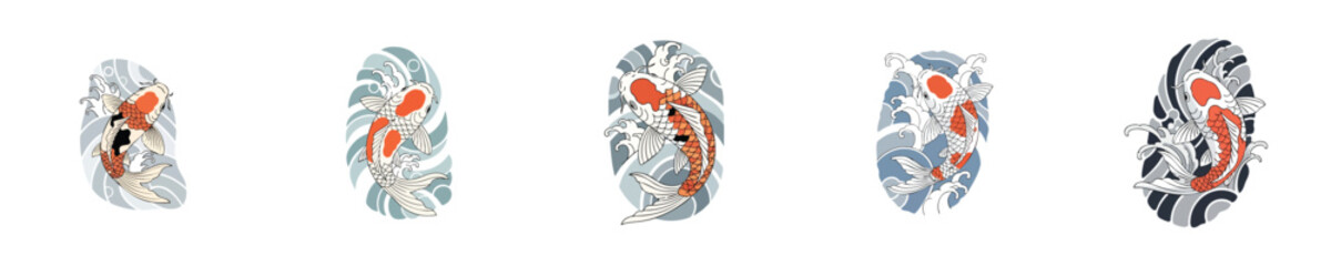 Perseverance Symbol Classic Koi Fish Swimming Upward Vertical Art Set