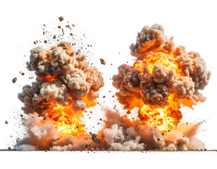 Two fiery, smoke-filled bursts of debris