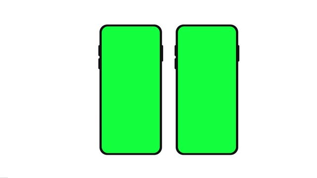 Two smartphone mockup templates with green screen display isolated on white background