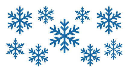 Collection of blue snowflakes on a white background winter decoration