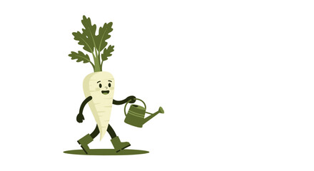 Parsnip Character With Watering Can In Motion On Black Background Illustration