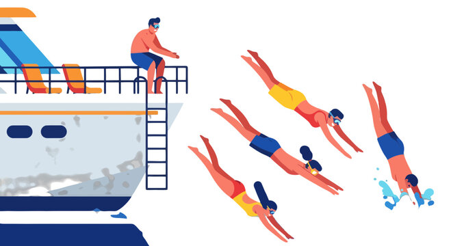 People Diving Into The Ocean From A Boat During Summertime Vacation Adventures