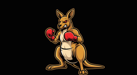 Obraz premium A cartoon illustration of a kangaroo wearing red boxing gloves, ready to fight.