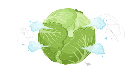 Steaming Cabbage Illustration Isolated On Black Background, Digital Vegetable Art Creation