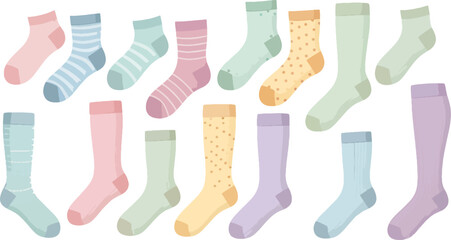 Colorful Patterned Socks Set in Pastel Shades for Casual Wear