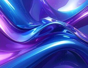 Glossy abstract illustration with dynamic curves in gradients of blue and purple tones
