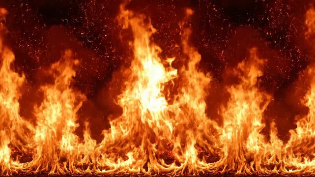 Vivid video showcasing intense flames with dynamic fire effects, sparks, and burning textures creating a fiery spectacle.