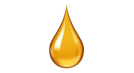 Glossy, amber-toned liquid droplet isolated on a clean white background
