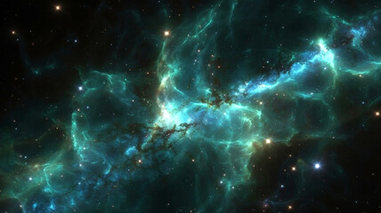 Naklejka premium Deep space nebula, vibrant green clouds