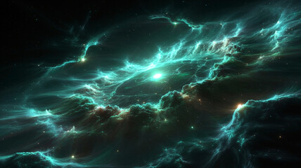 Fototapeta premium Deep space nebula, vibrant green clouds