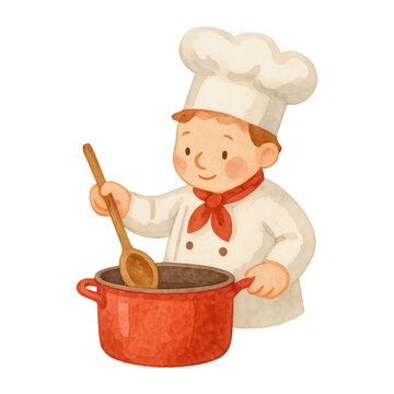 PNG Cute chef stirring pot illustration.