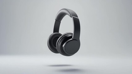 Sleek black wireless headphones floating in a minimalist studio, perfect for music lovers and audio enthusiasts seeking premium sound quality