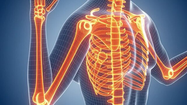 Detailed digital render of the human skeletal system, showcasing anatomical precision and health