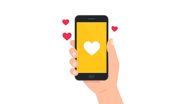 Hand holding phone with heart icon, symbolizing love and connection. - Powered by Adobe