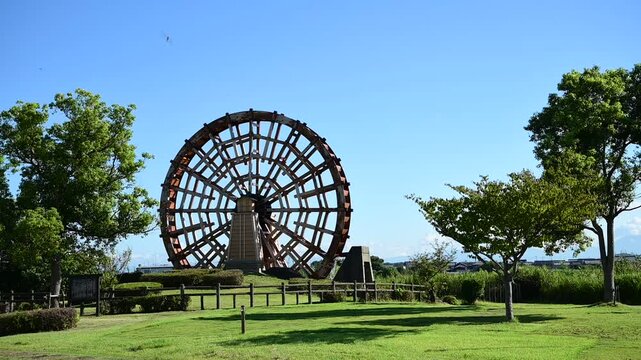 復元された能登川大水車（滋賀県東近江市, 2025年9月）