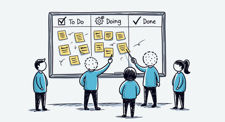 Fototapeta premium Agile project management team collaborating on a Kanban board.