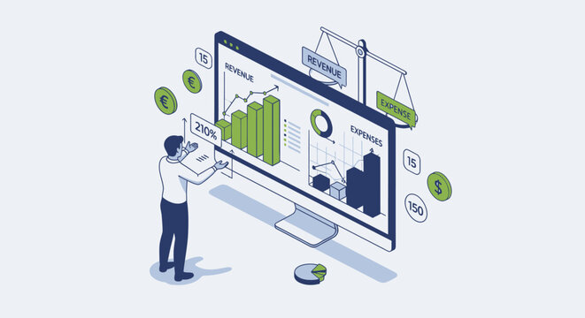Business analytics and financial data visualization on computer screen. - Powered by Adobe