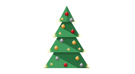 Naklejka premium Festive stylized Christmas tree illustration with ornaments and stars for holiday greeting cards and seasonal decorative elements. Suitable for Christmas themed content.