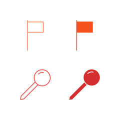 Flat Colored Flag and Pin Icon Set in Outline and Solid Style for Location Marking and Geographical Tagging