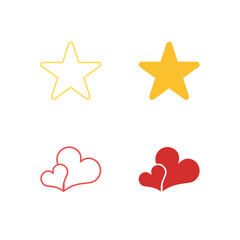 Flat Colored Star and Heart Icon Set in Outline and Solid Style for Favorite, Like, and Rating