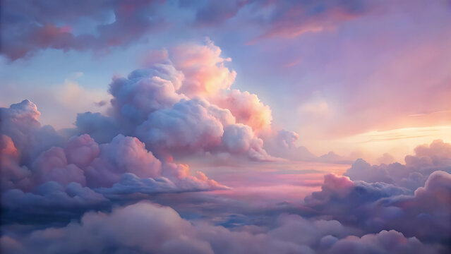 Beautiful aerial view above clouds at sunset. Panoramic view. - Powered by Adobe