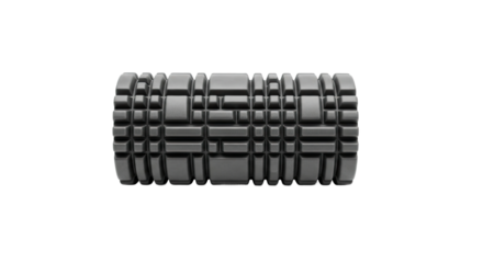 A dark grey textured foam roller for muscle massage and physical therapy, shown horizontally with a modern, minimalist aesthetic and clean, even studio lighting