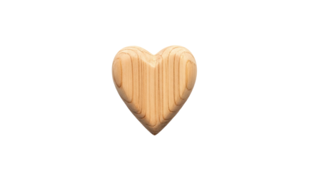 Beautifully crafted wooden heart with a prominent natural grain texture, featuring a smooth, polished finish and soft lighting that emphasizes its three-dimensional shape