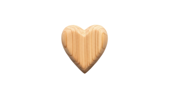 Beautifully crafted wooden heart with a prominent natural grain texture, featuring a smooth, polished finish and soft lighting that emphasizes its three-dimensional shape - Powered by Adobe