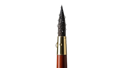 Dramatic close-up of a wet artist's paintbrush, with detailed water droplets clinging to the fine black bristles above a golden ferrule and polished wooden handle