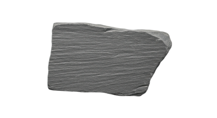 A single piece of dark gray slate rock with a naturally rough, layered texture and irregular, broken edges, showcasing its geological mineral details