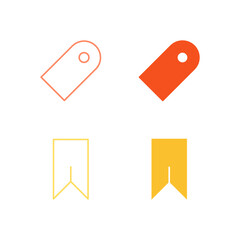 Flat Colored Bookmark and Tag Icon Set in Outline and Solid Style for Content Categorization and Saving