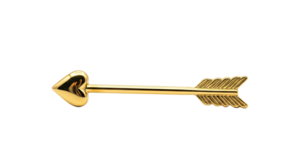 A beautiful golden arrow with a heart-shaped tip, symbolizing love and romance for Valentine's Day, is shown in a minimalist horizontal composition with elegant lighting
