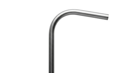 A minimalist close-up of a curved metal tube with a brushed stainless steel finish, showcasing the industrial material's texture and smooth, elegant lines