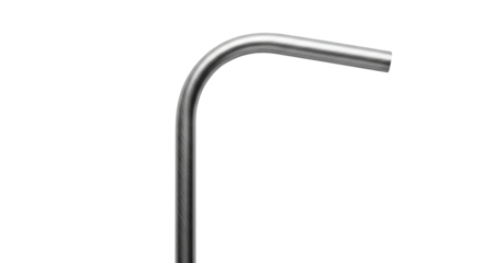 A minimalist close-up of a curved metal tube with a brushed stainless steel finish, showcasing the industrial material's texture and smooth, elegant lines
