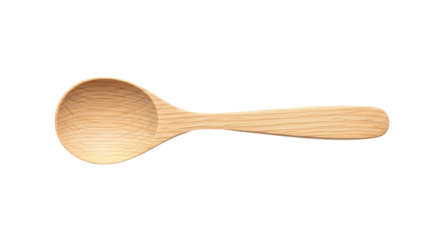 Rustic and traditional wooden ladle with a deep bowl and smooth handle, showcasing the natural texture and beautiful grain of the carved wood in a flat lay view