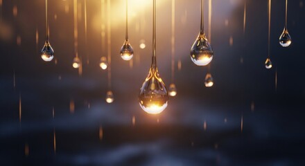 Hanging droplets with golden light